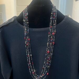 Multi-Strand Navy and Red Beaded Necklace - Women Jewelry